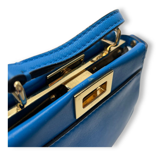 Peekaboo Micro Blue Top Handle Bag in Calfskin, Gold hardware