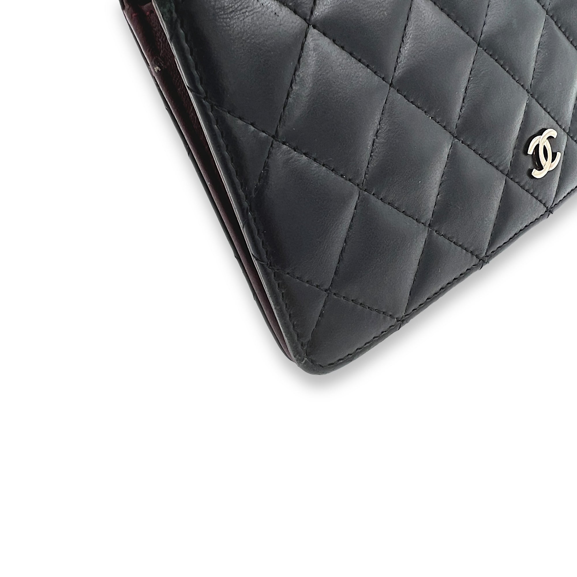 Quilted Black Wallet in Lambskin, Silver hardware