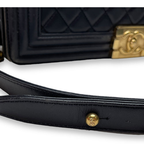 Boy Medium Blue Shoulder Bag in Lambskin, Gold hardware