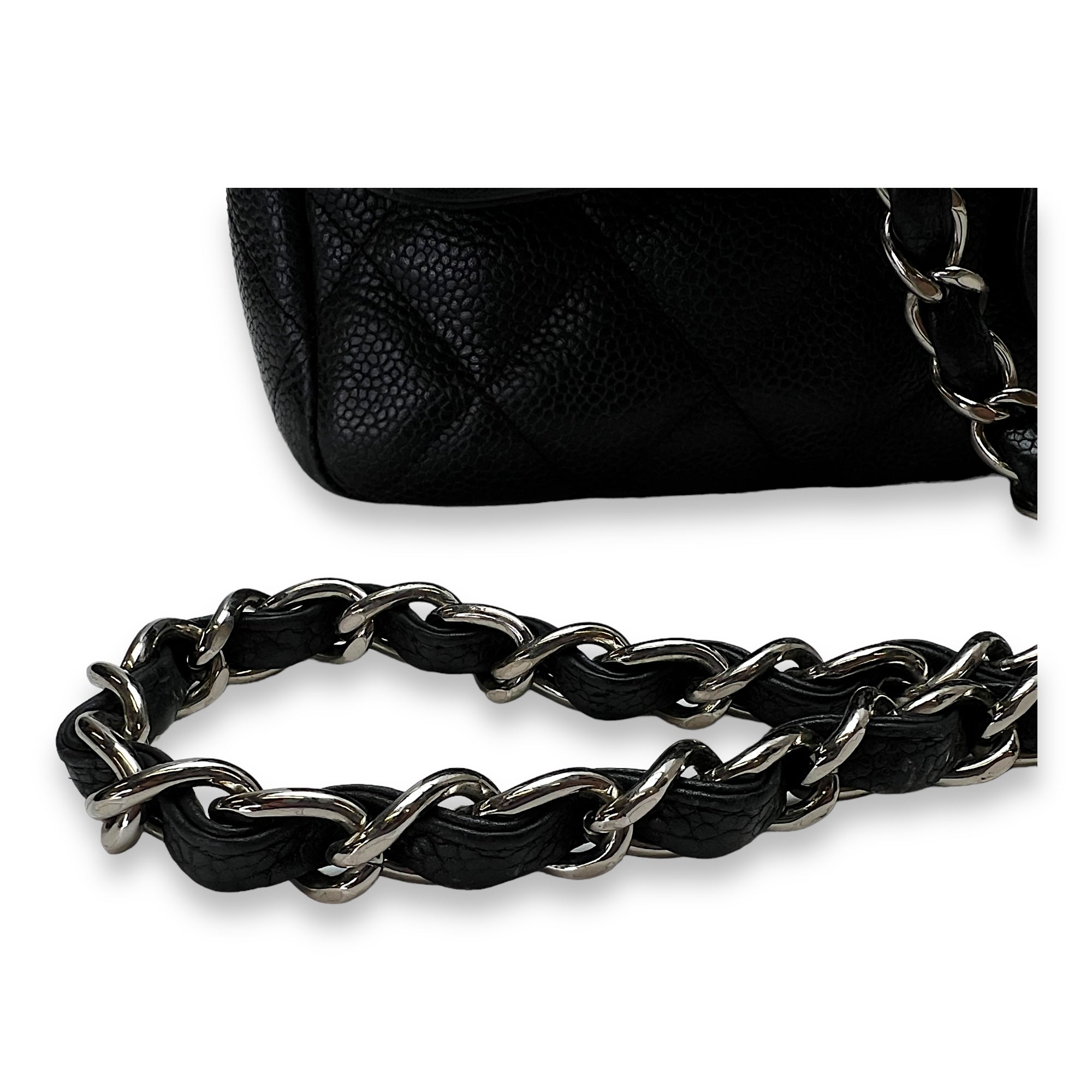 Classic Shoulder Bag Jumbo Single Flap Black in Caviar Leather , Silver Hardware