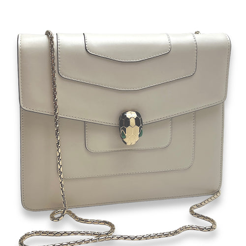 Serpenti Forever Medium White Shoulder Bag in Calfskin, Light Gold hardware