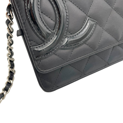 Cambon Black Wallet On Chain in Calfskin, Silver hardware