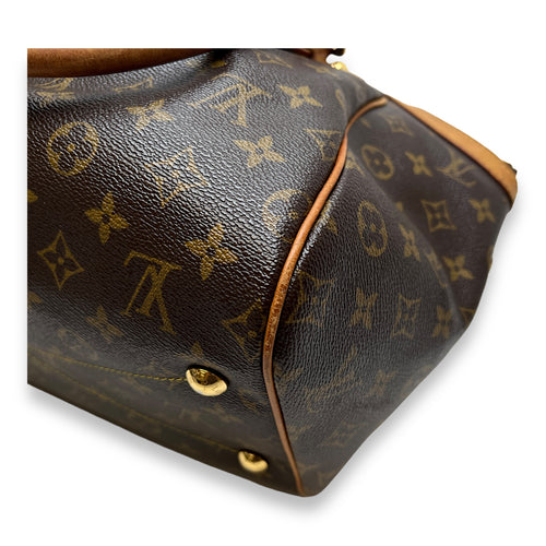 Tivoli GM Brown Top Handle Bag in Monogram Coated Canvas, Gold hardware