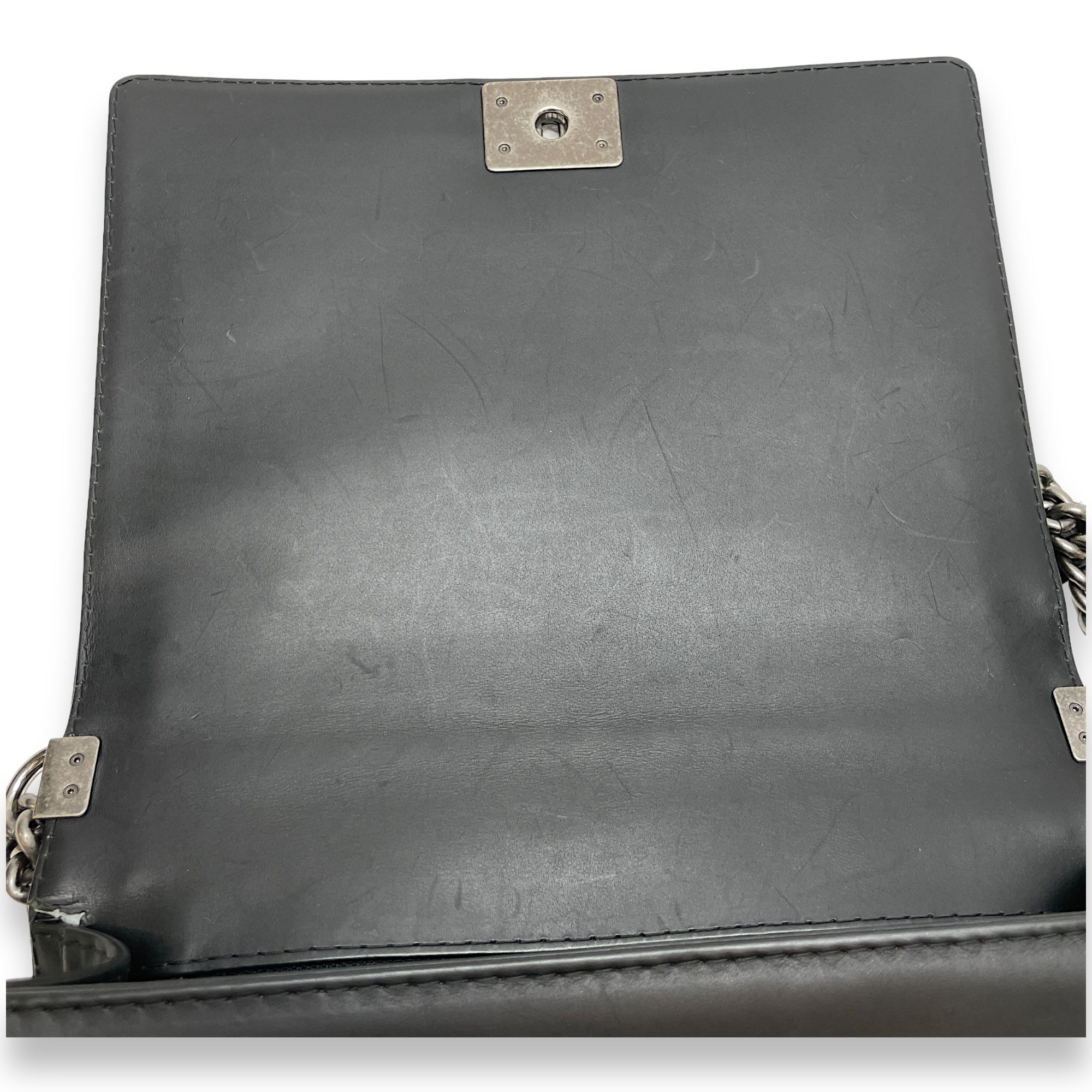 Boy Large Black Shoulder Bag in Calfskin, Ruthenium hardware