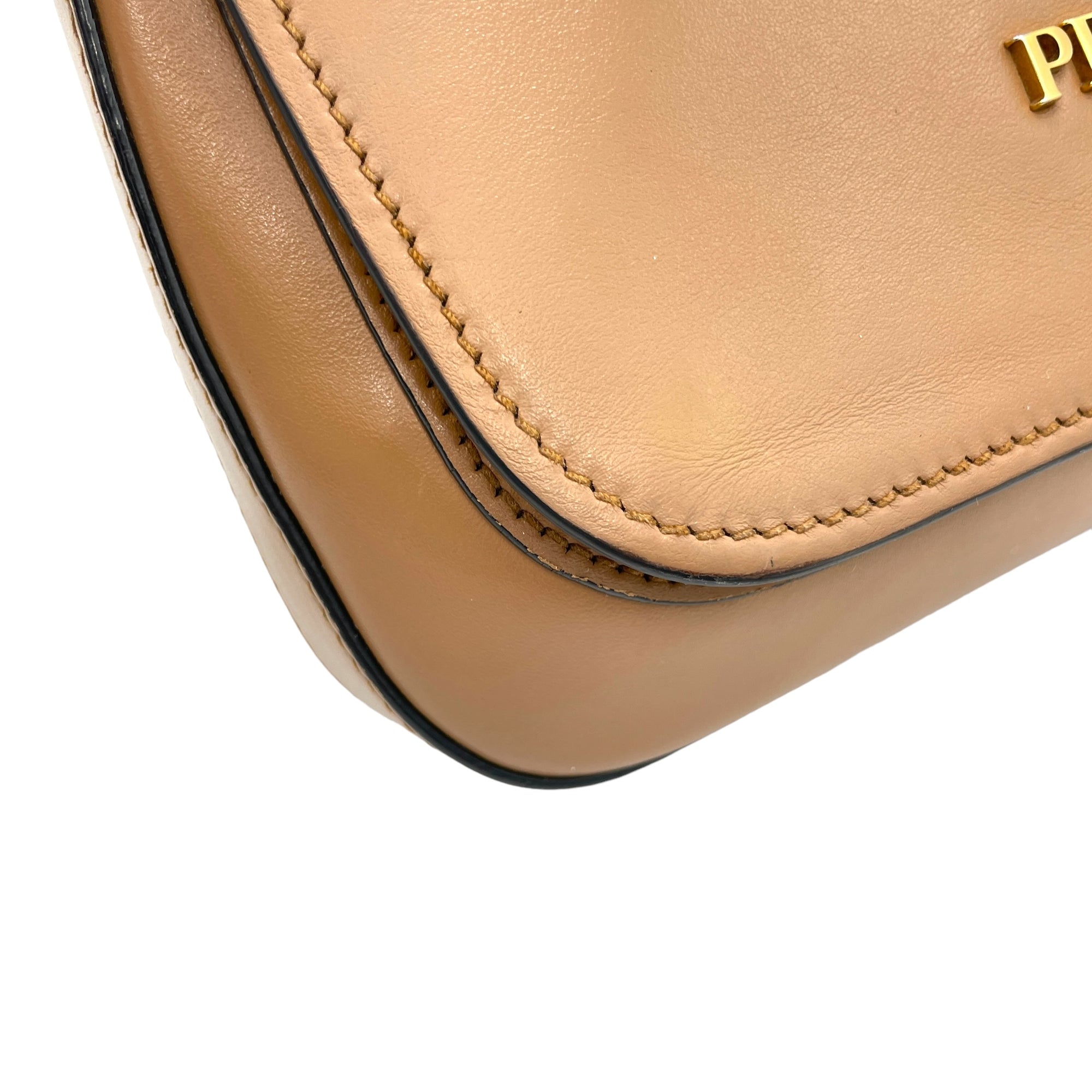 Logo Brown Shoulder Bag in Calfskin, Gold hardware