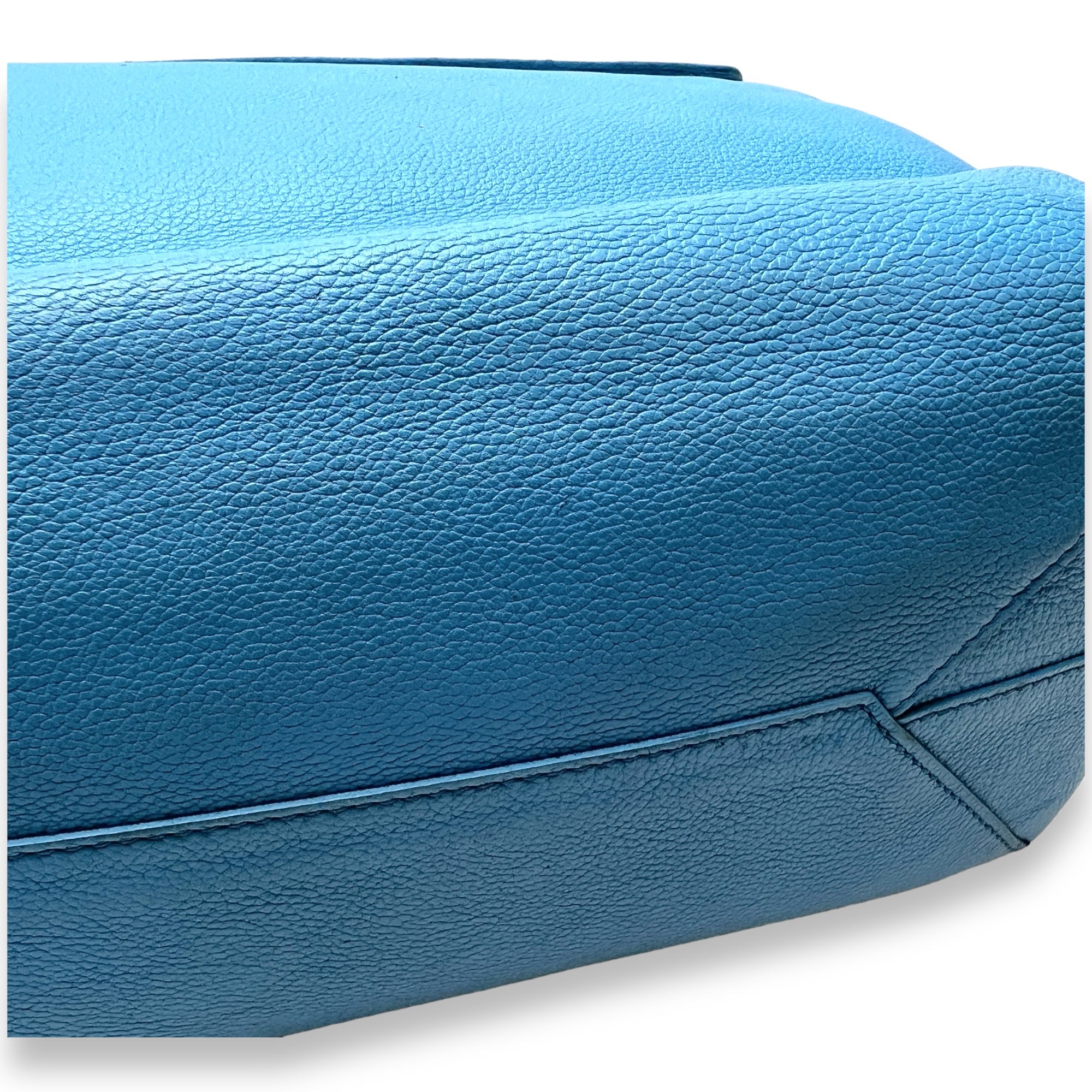 LockMe MM Blue Top Handle Bag in Calfskin, Gold hardware