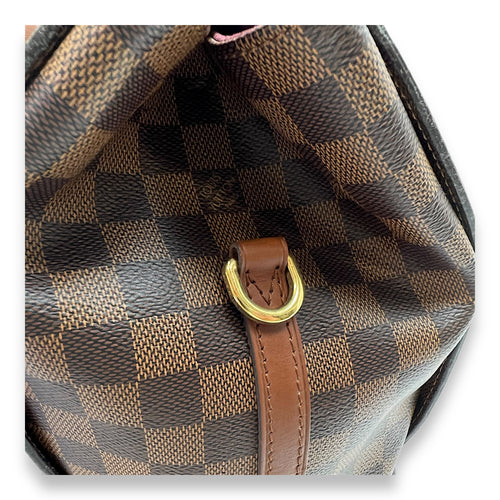 Greenwich Damier Ebene Brown Top Handle Bag in Coated Canvas, Gold hardware