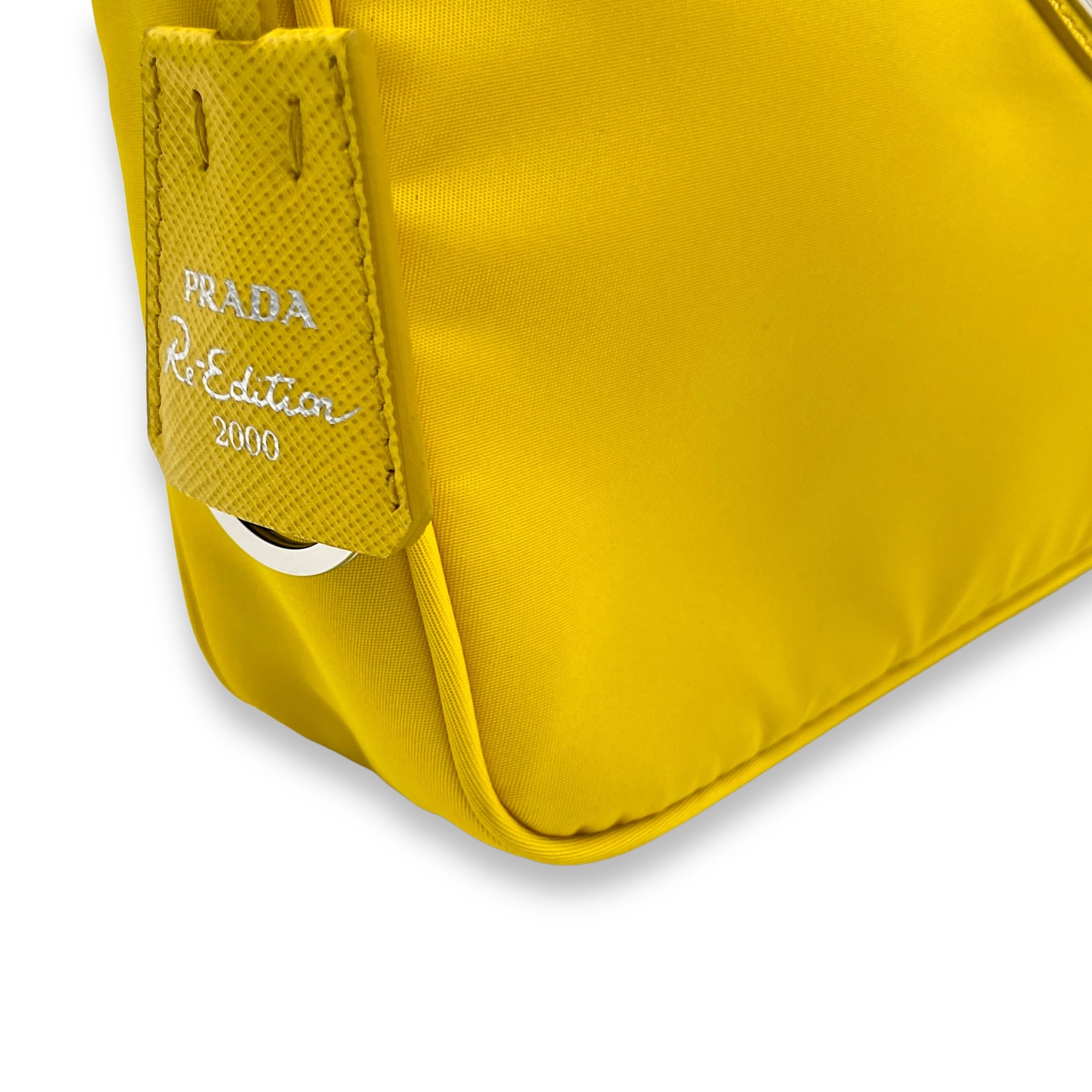 Re-Edition 2000 Yellow Shoulder Bag in Re-Nylon, Silver hardware