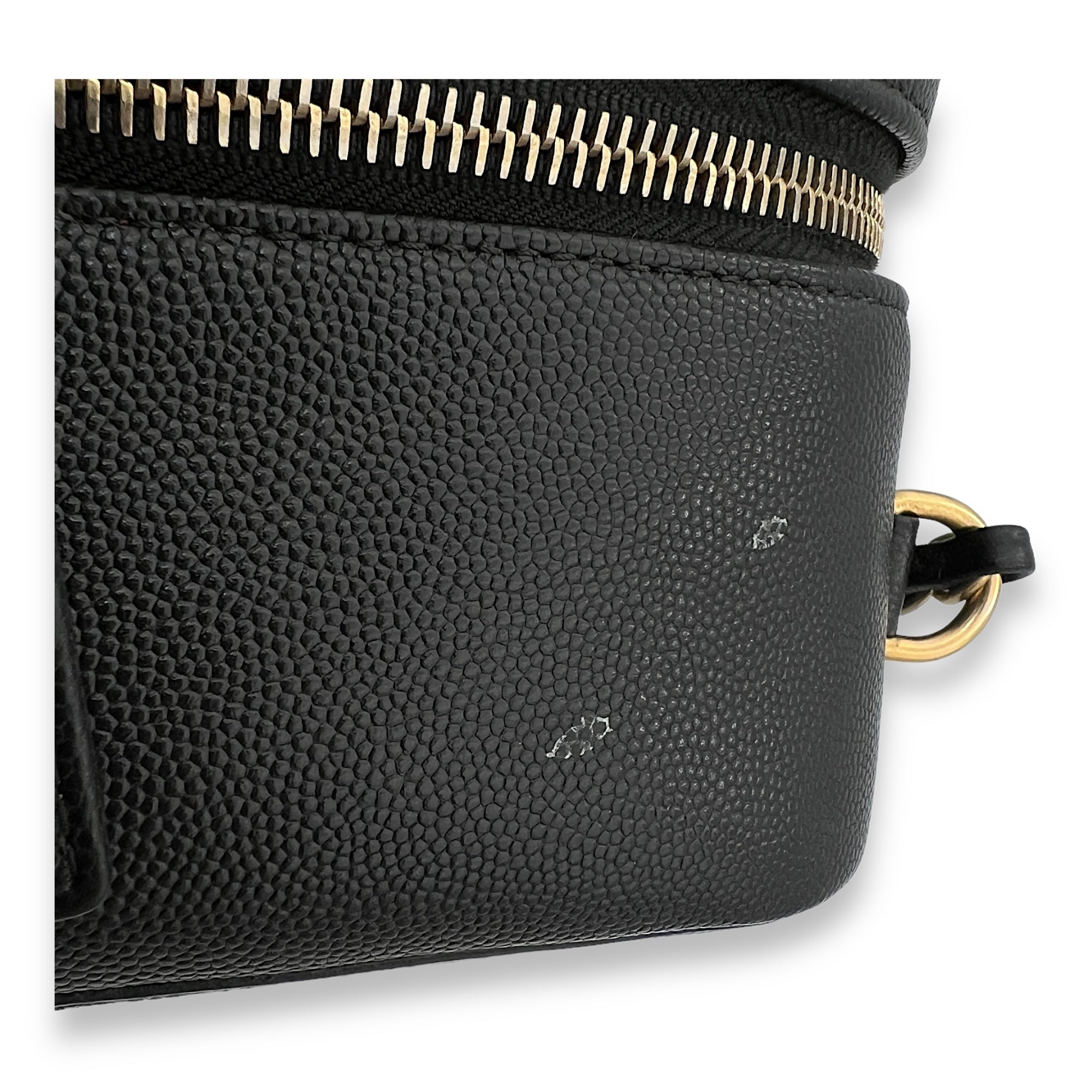 Filigree Large Black Vanity Bag in Caviar Leather, Gold hardware