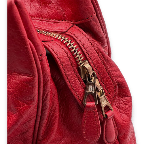 Midday Red Top Handle Bag in Distressed Leather, Rose Gold hardware