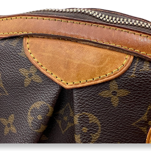 Tivoli PM Brown Top Handle Bag in Monogram Coated Canvas, Gold hardware