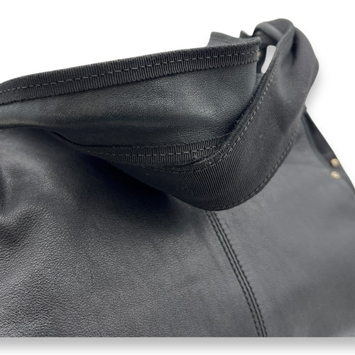 Bow Black Top Handle Bag in Calfskin, Silver hardware