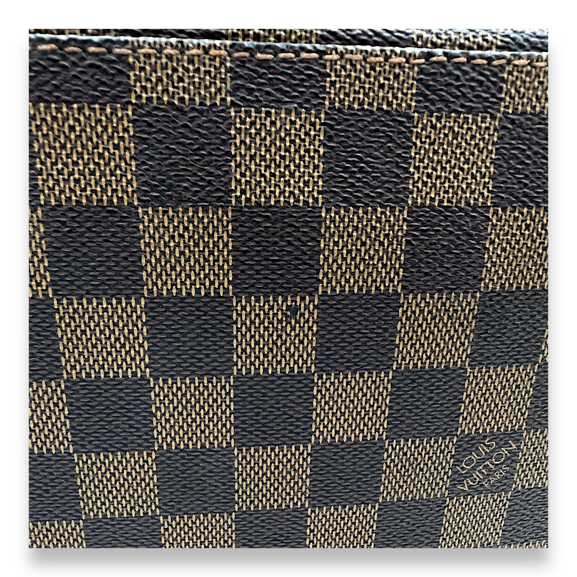 Hampstead MM Brown Top Handle Bag in Damier Ebene, Gold hardware