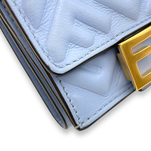 Baguette Trifold Micro Blue Wallet in Calfskin, Gold hardware