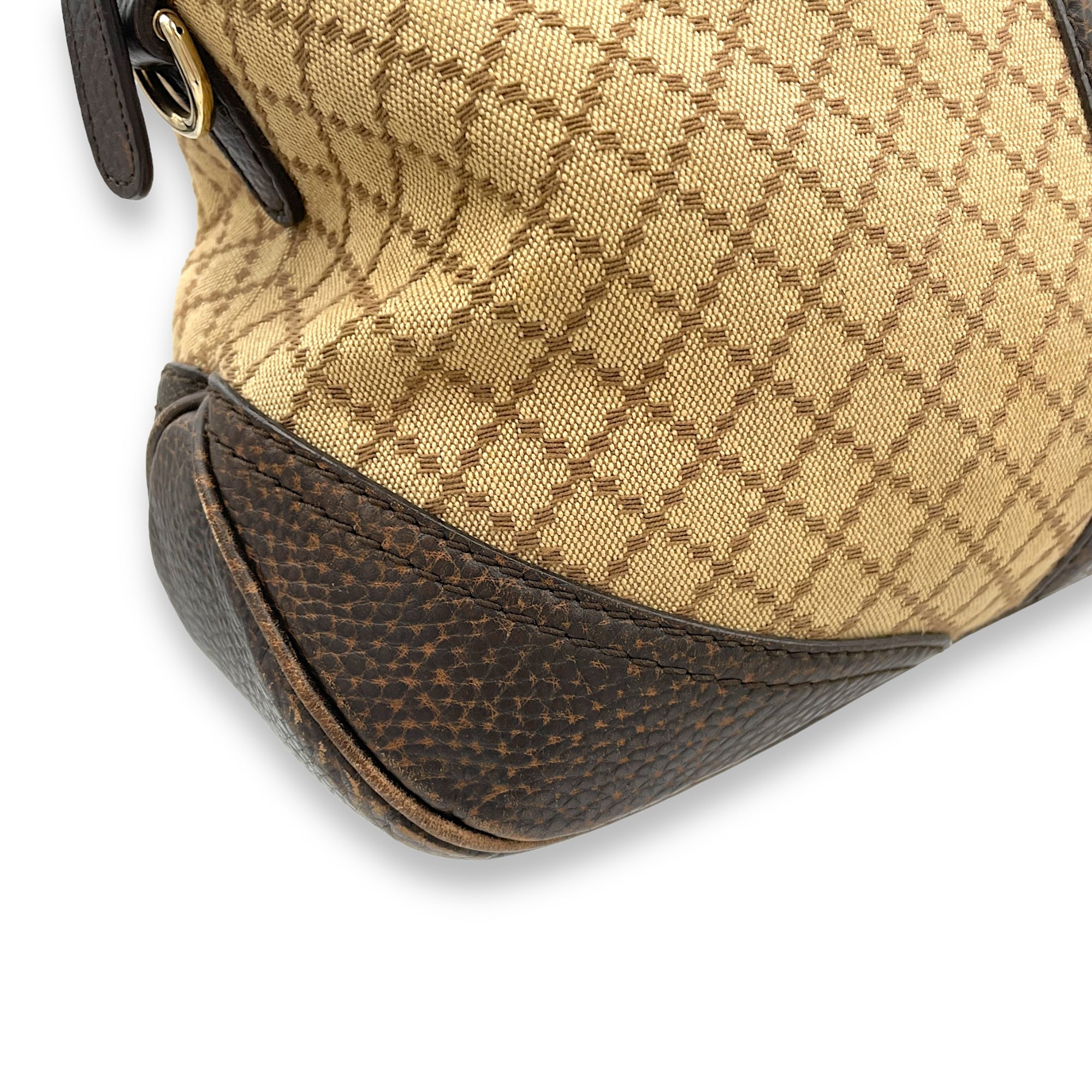 Horsebit Shoulder Bag Brown in Jacquard, Gold hardware