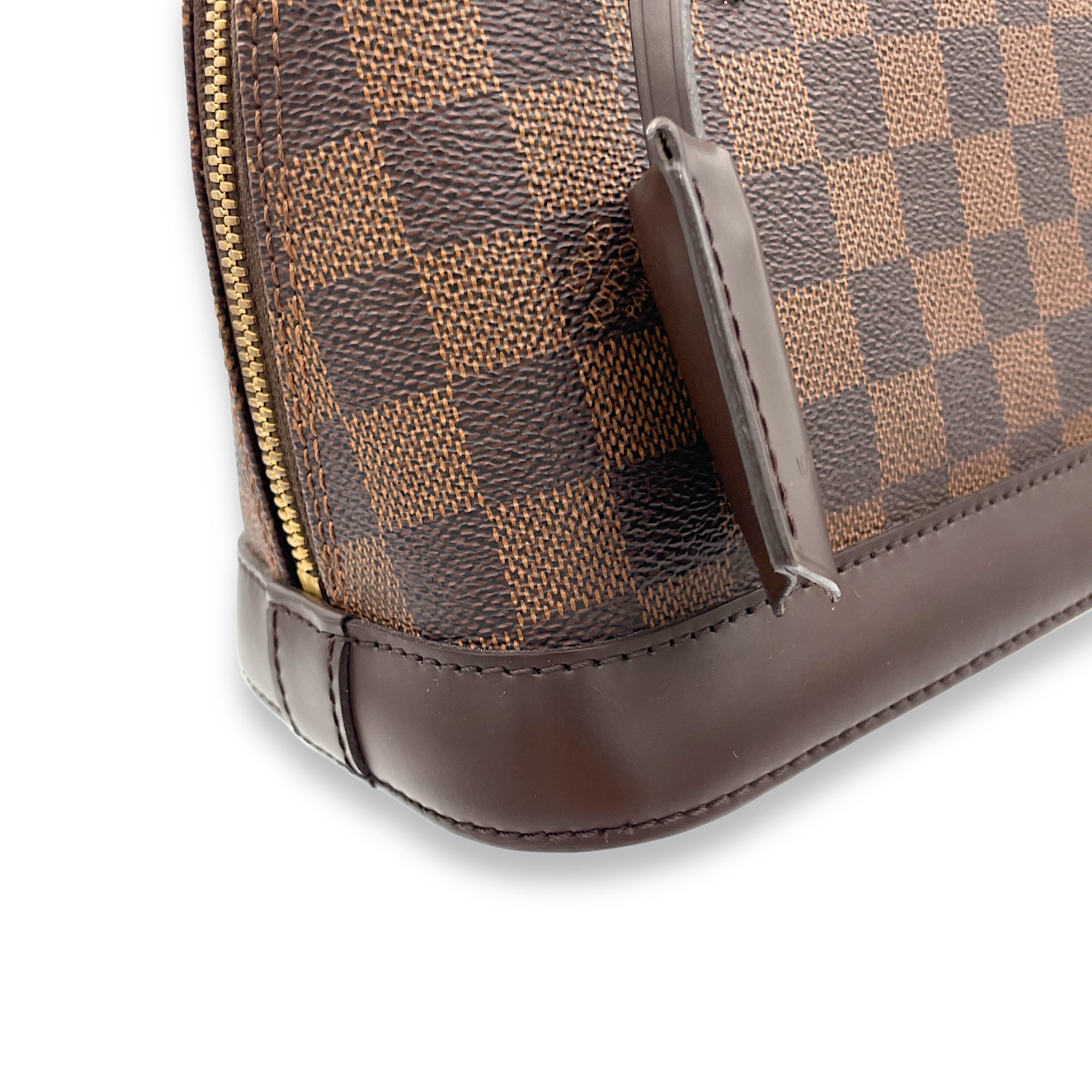 Alma BB Damier Ebene Top Handle Bag in Coated Canvas, Gold hardware