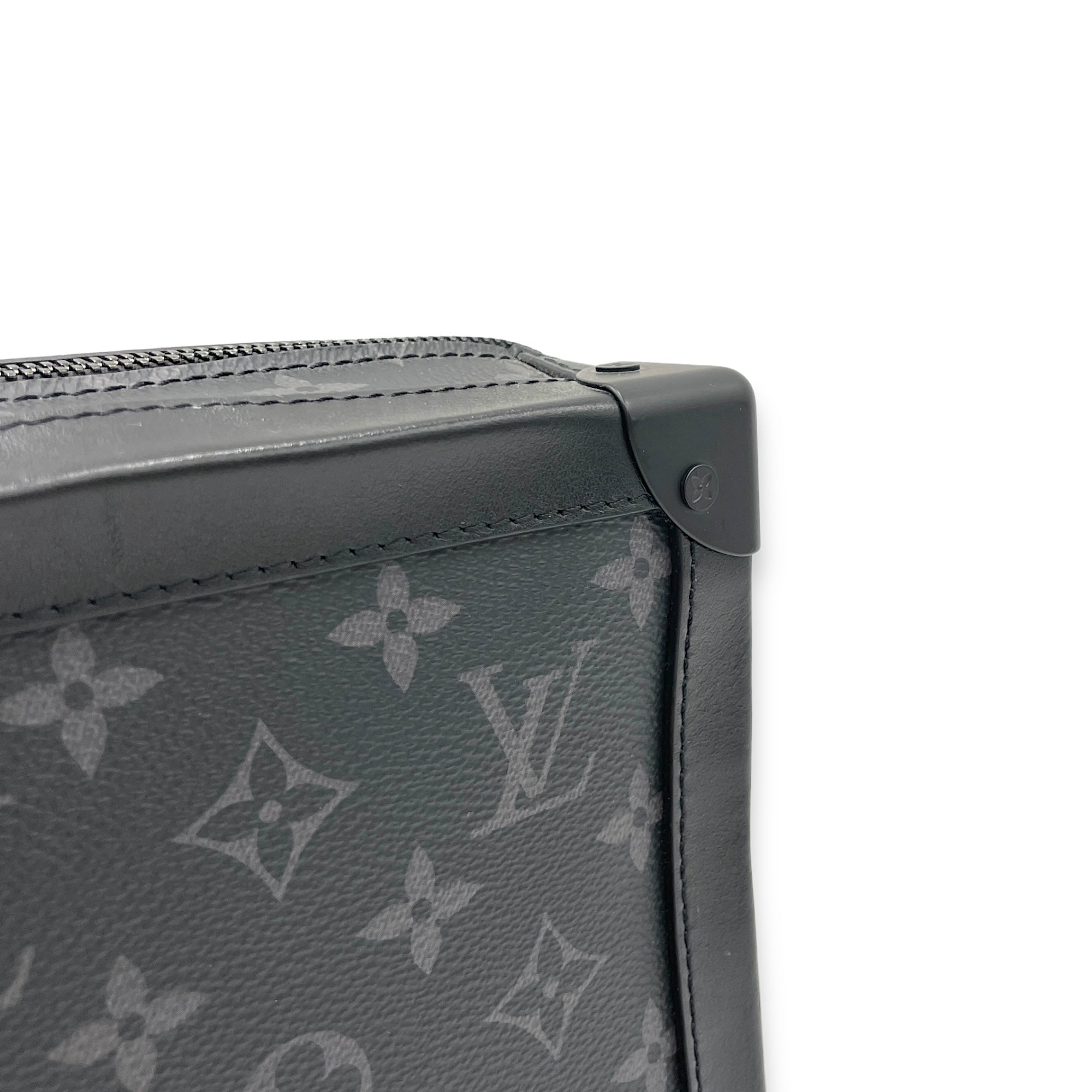 Soft Trunk Crossbody Bag Medium Black in Monogram Coated Canvas, Lacquered Metal hardware