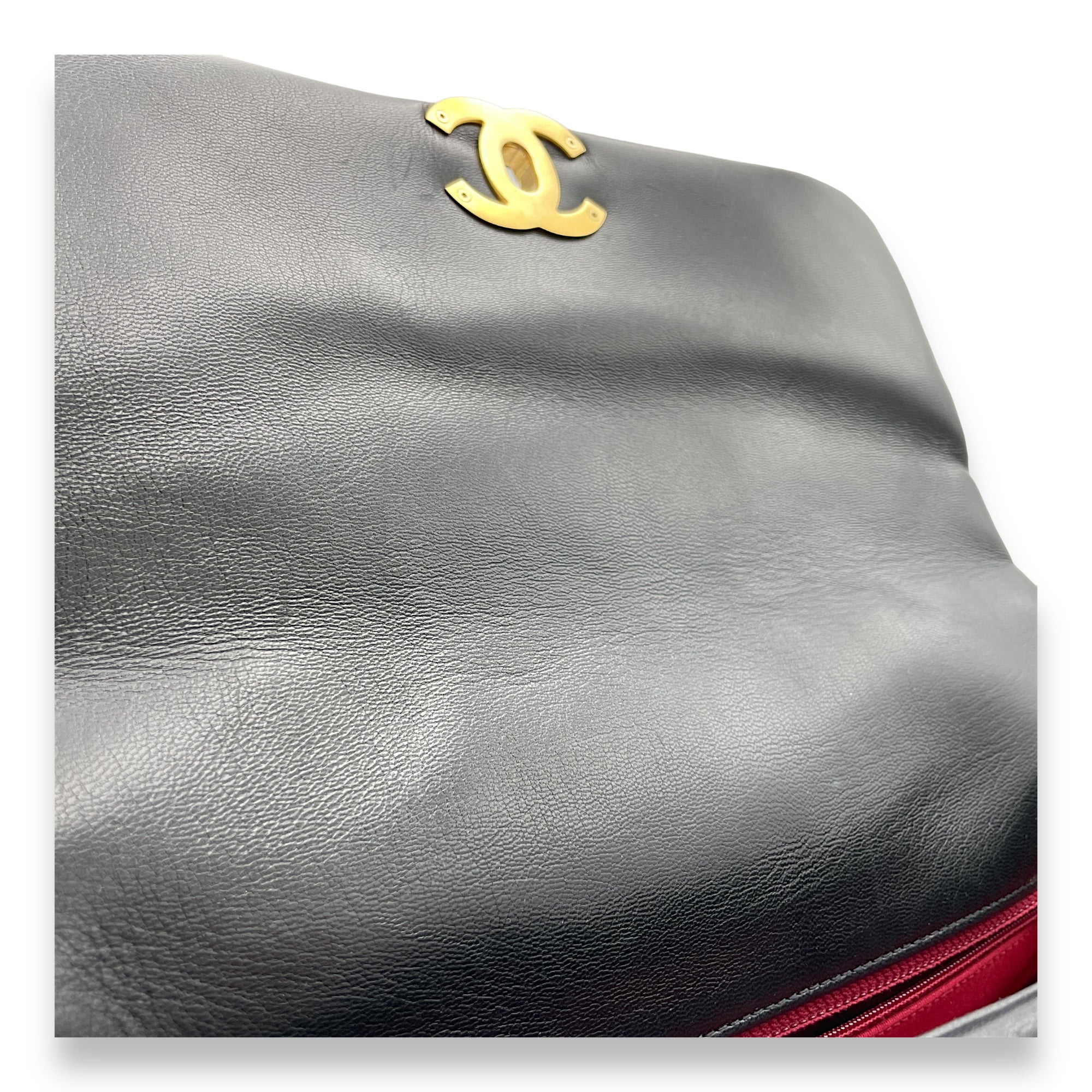 C19 Large Black Crossbody Bag in Goat Leather, Gold hardware