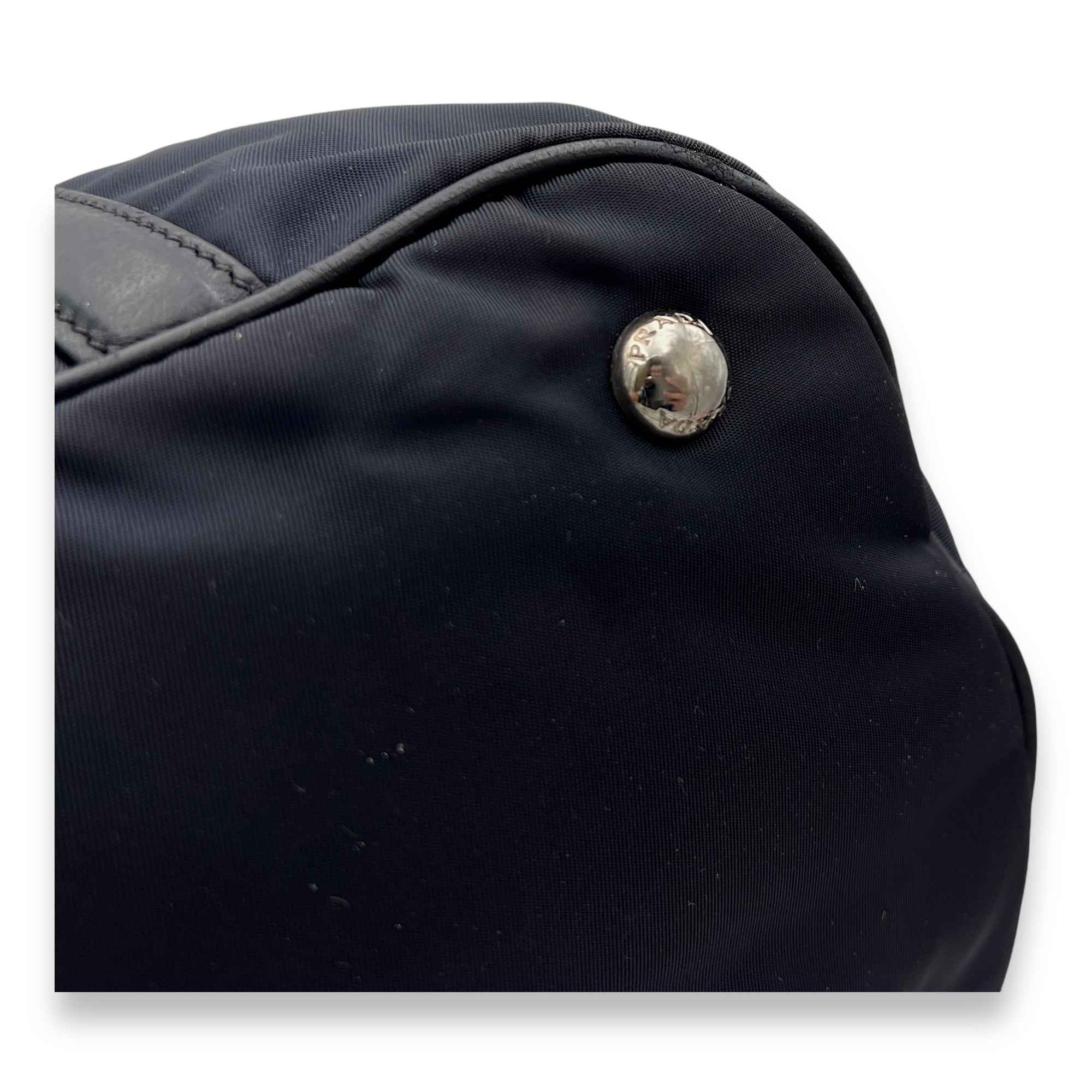 Two-Way Blue Top Handle Bag in Nylon, Silver hardware