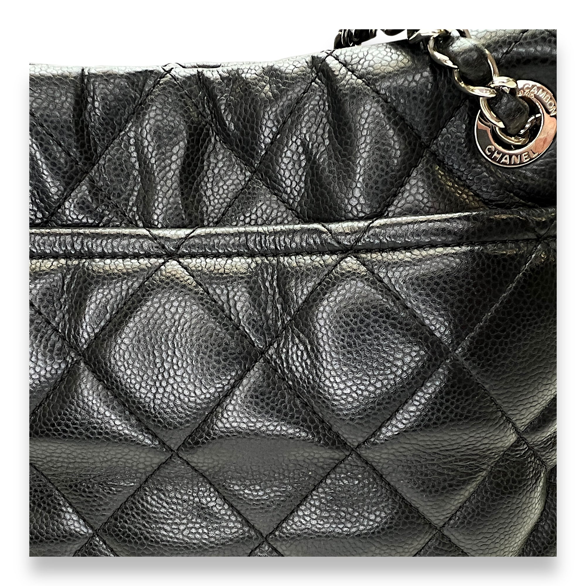 Matelasse Chain Black Tote Bag in Caviar Leather, Silver hardware