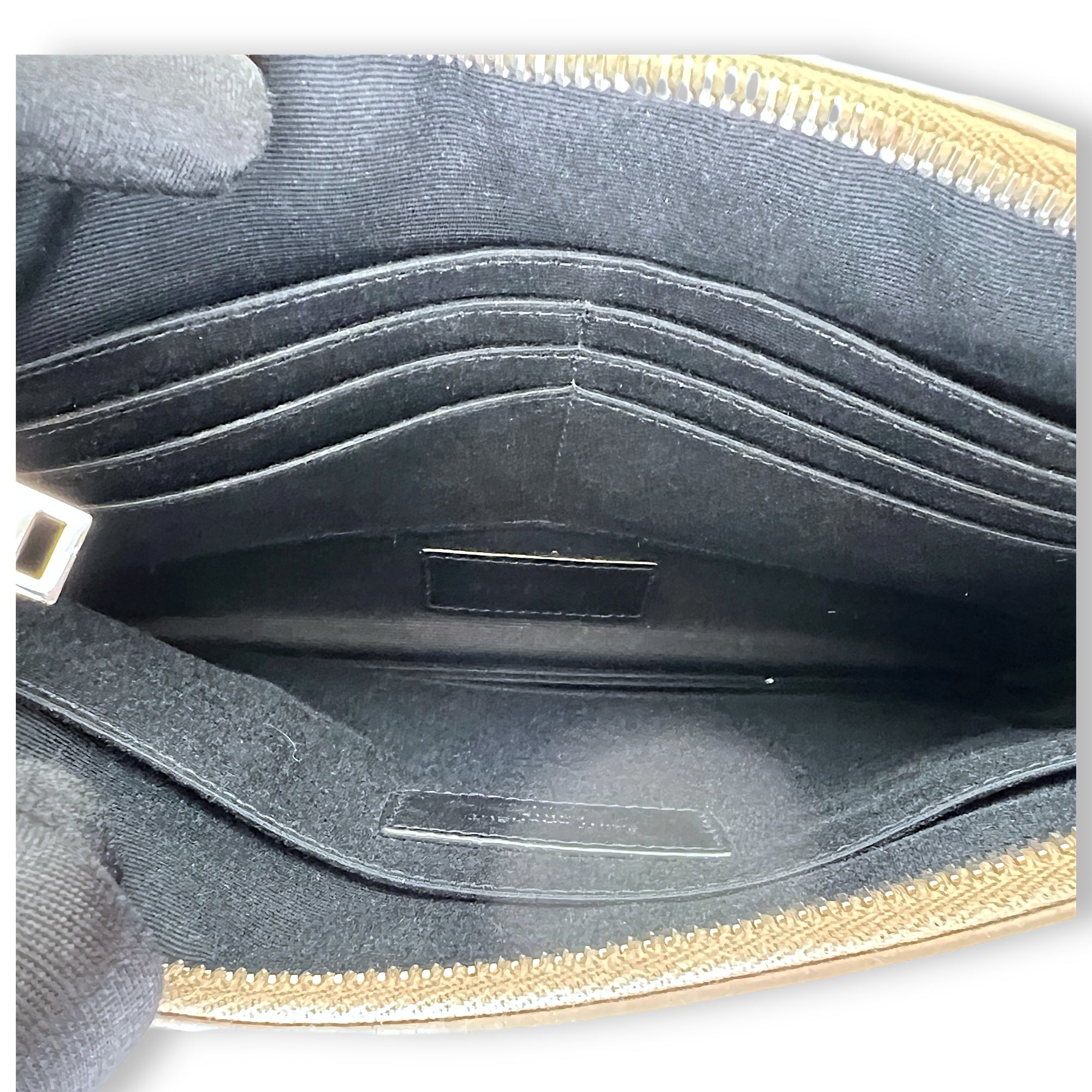 Paris Zipped Beige Pouch in Calfskin, Silver hardware