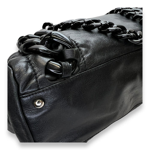 Modern Chain Rhodoid East West Black Shoulder Bag in Calfskin, Lacquered Metal hardware