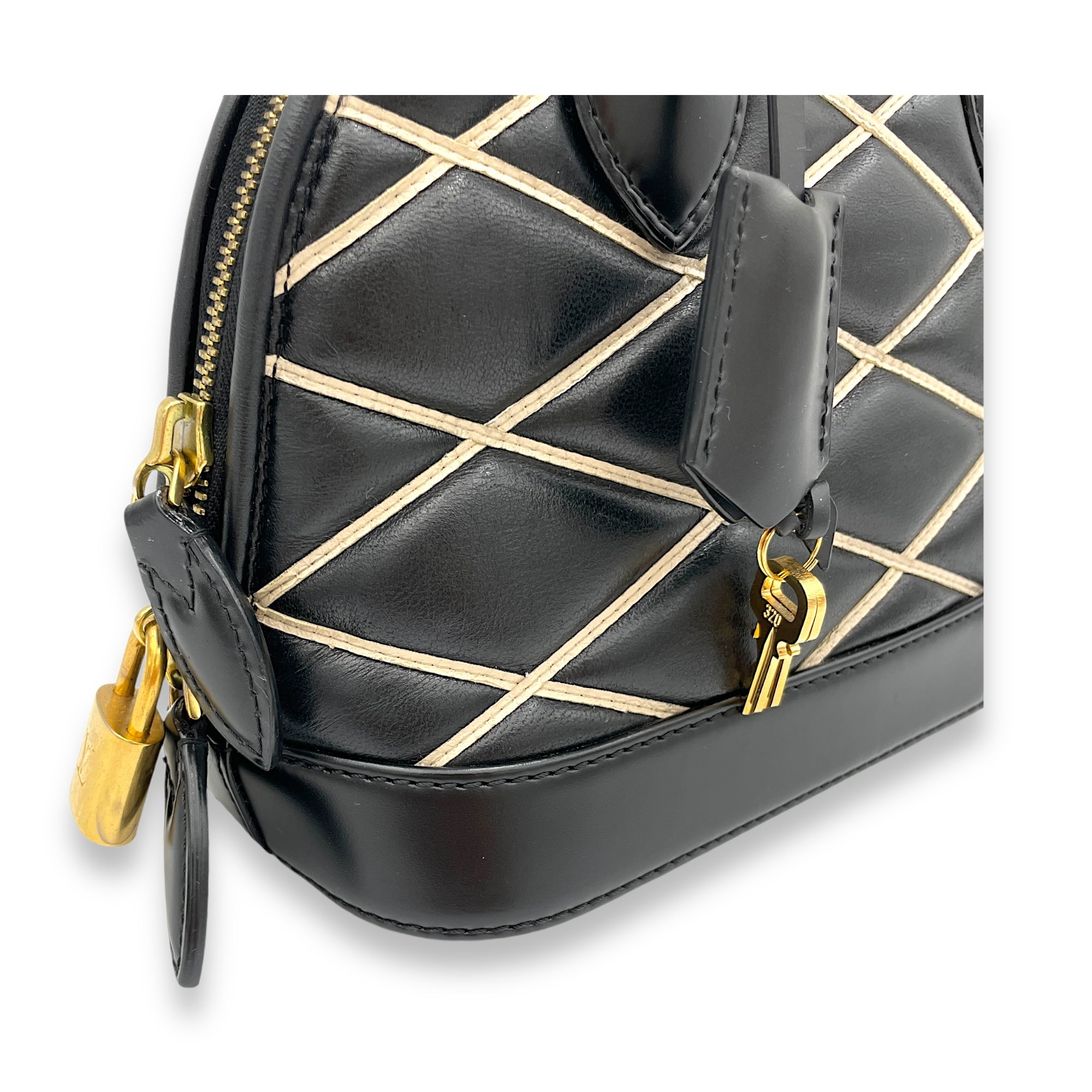 Alma BB Black Top Handle Bag in Calfskin, Gold hardware