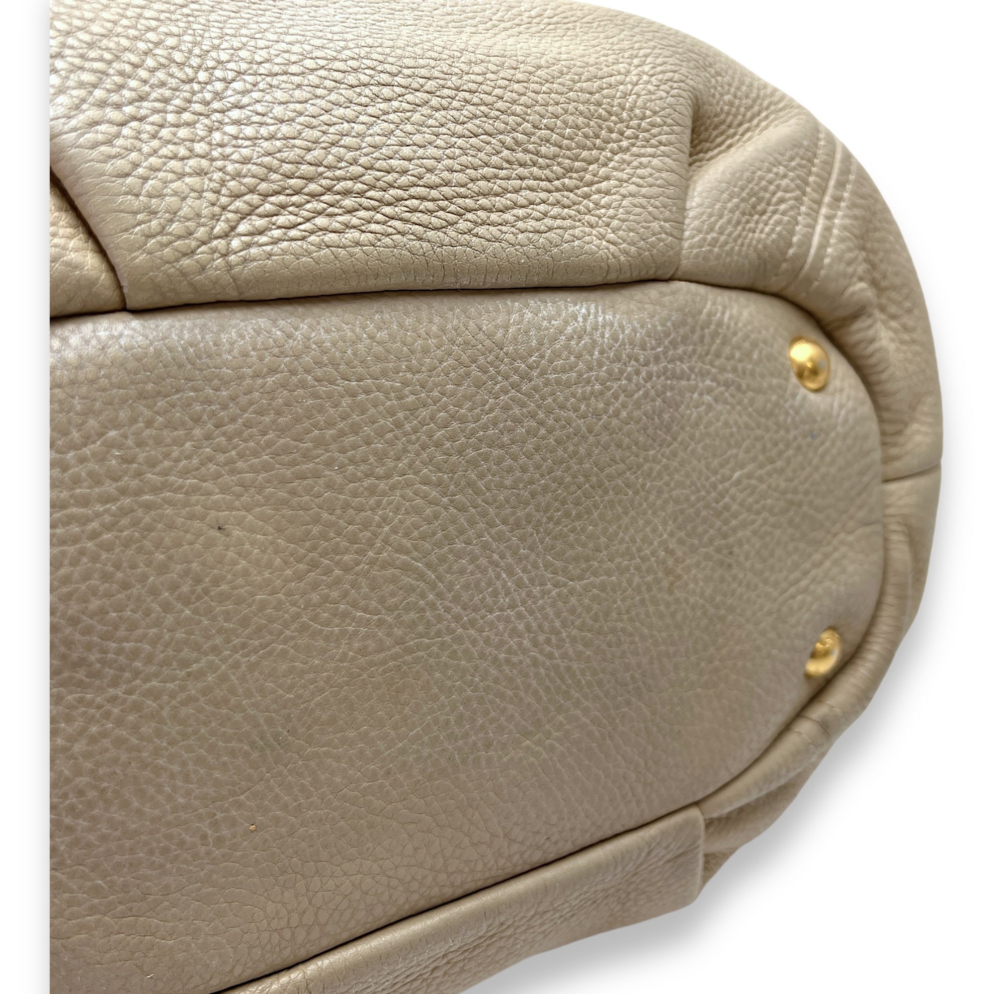 Logo Beige Top Handle Bag in Calfskin, Gold hardware