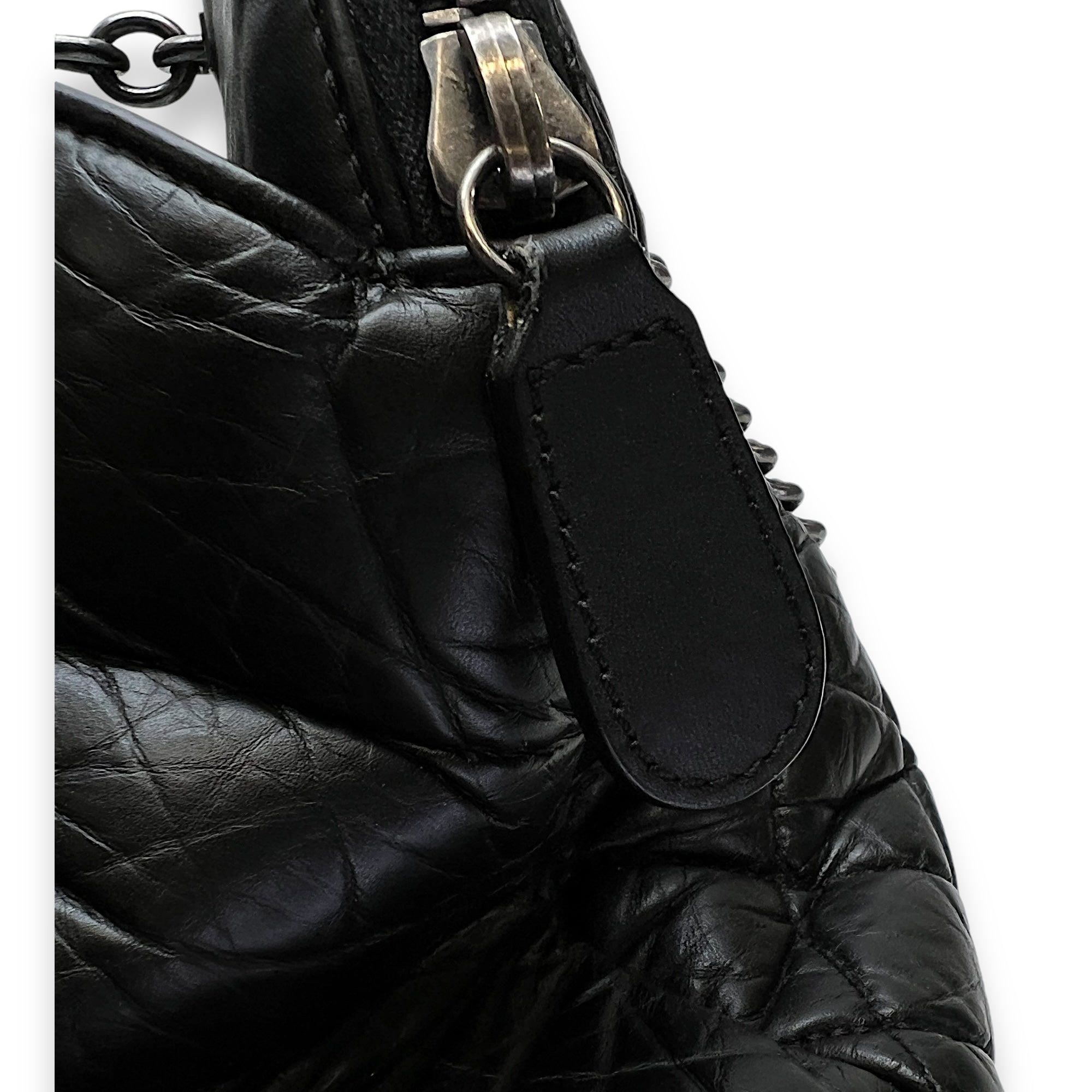 Bowler Shopper Black Shoulder Bag in Calfskin, Ruthenium hardware