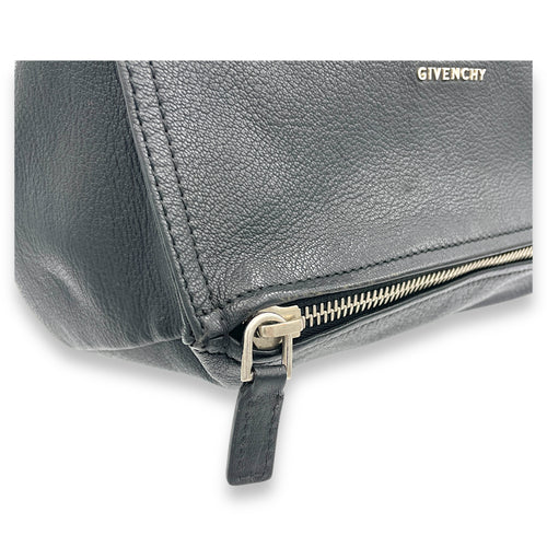 Pandora Small Black Shoulder Bag in Goat Leather, Silver hardware