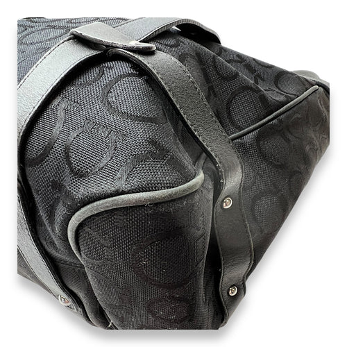 Gancini Top Handle Bag Medium Black in Canvas, Silver hardware