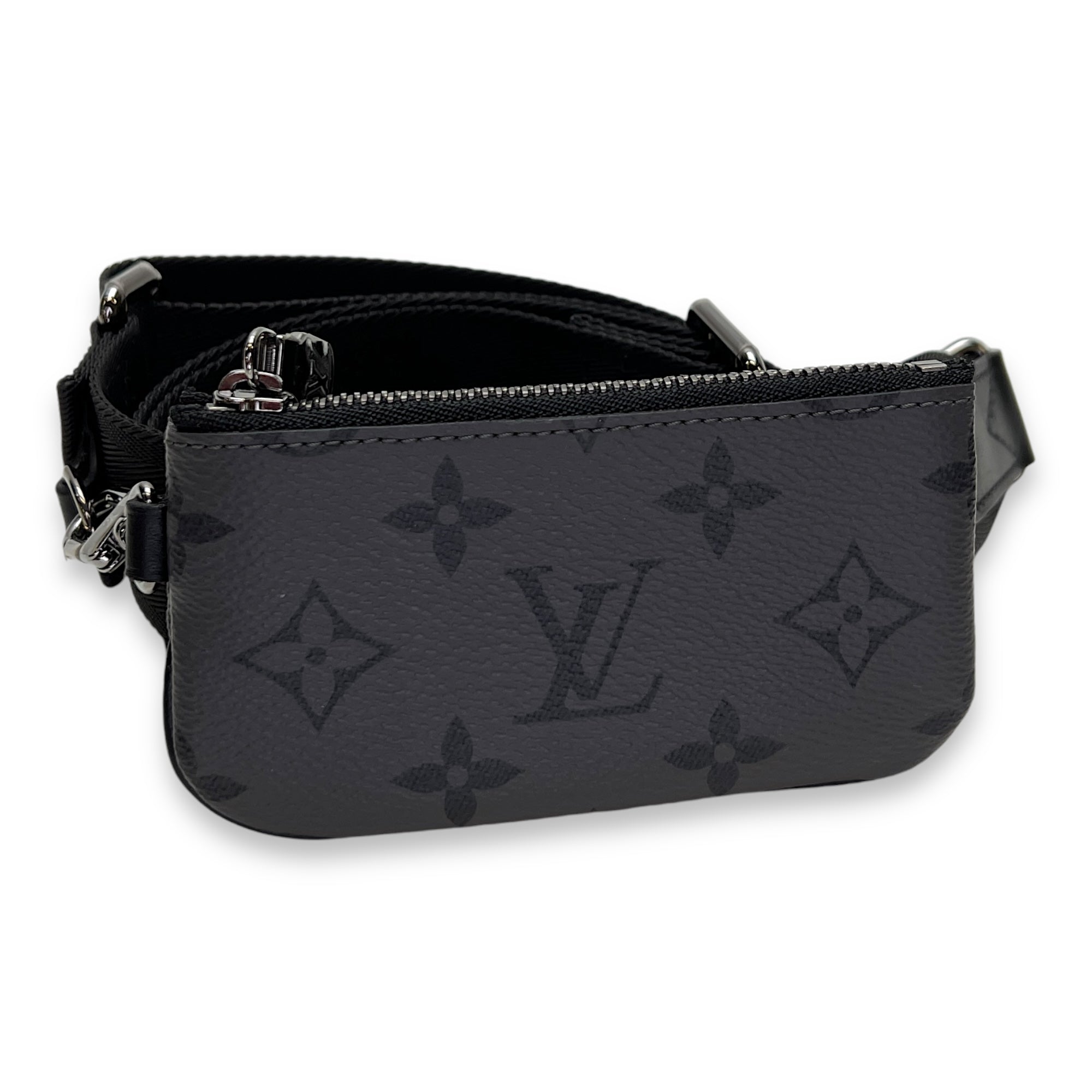 Trio Grey Crossbody Bag in Monogram Coated Canvas, Gunmetal hardware