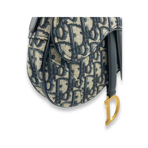 Saddle Mini Blue Top Handle Bag in Canvas, Gold hardware