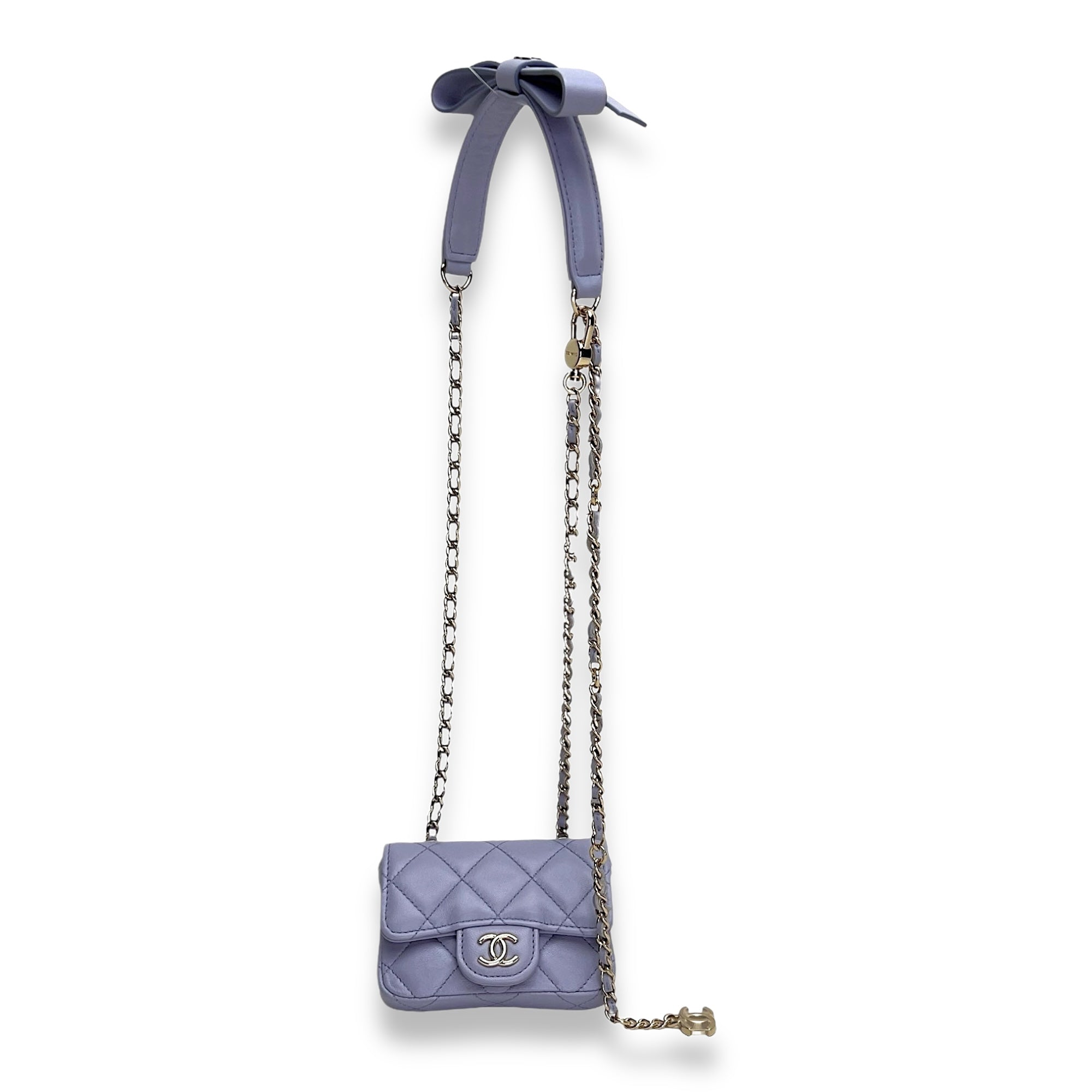 Classic Flap Chain Mini Purple Card Holder in Lambskin, Light Gold hardware