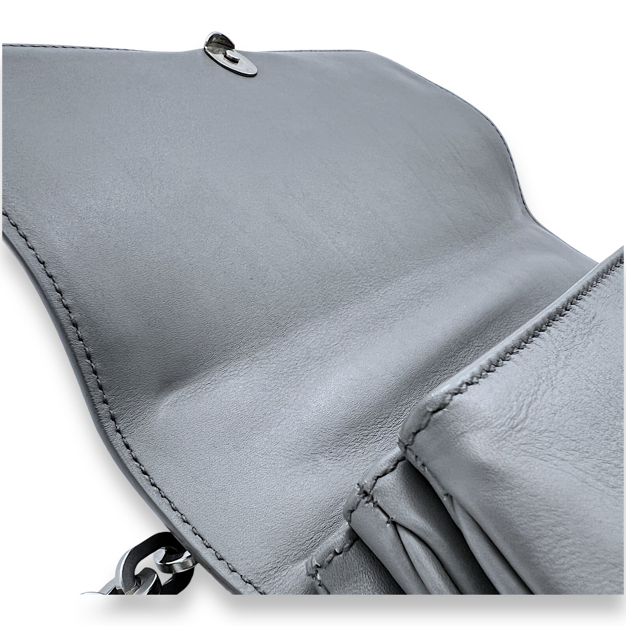 Flap Shoulder Bag Grey in Calfskin, Silver hardware