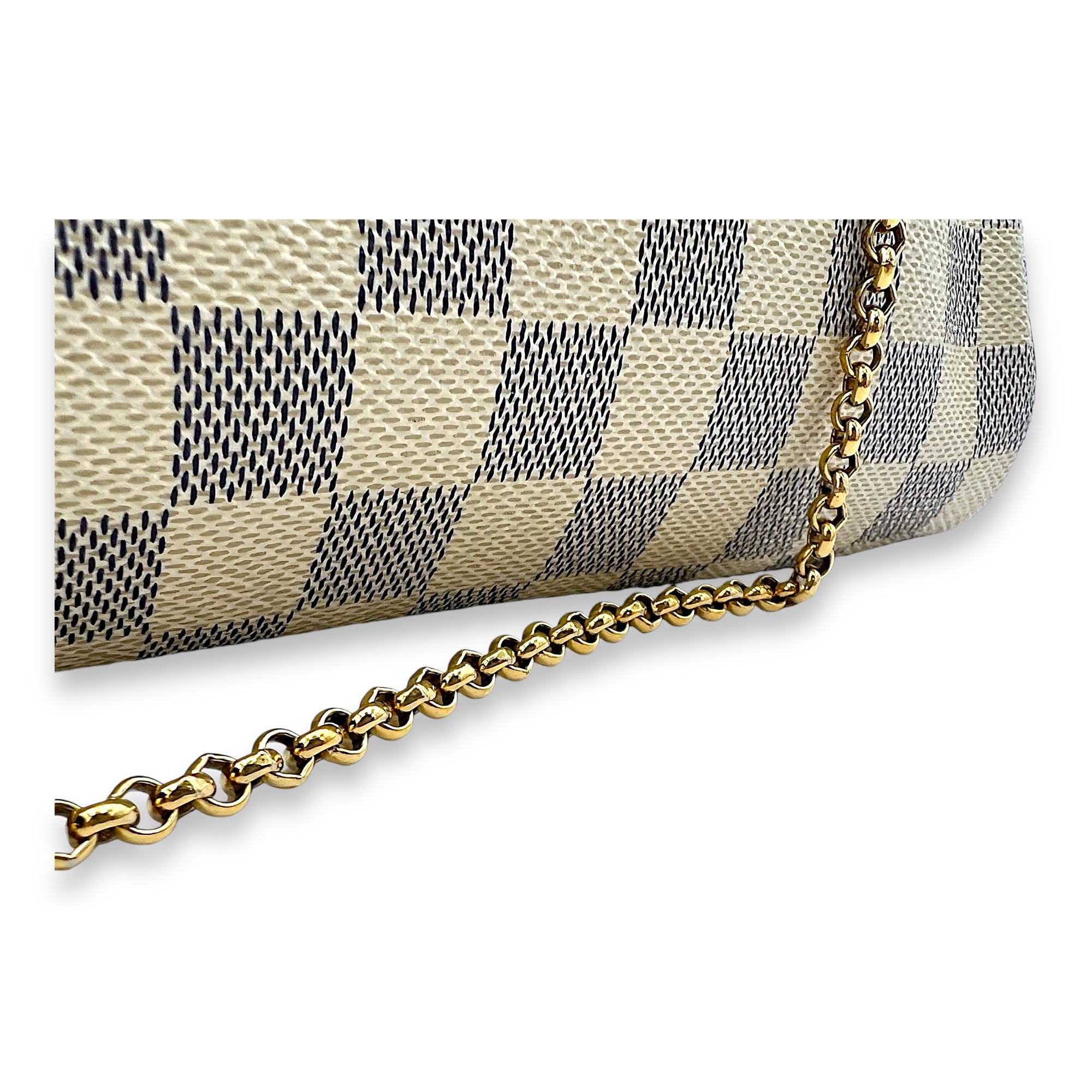 Eva Damier Azur Shoulder Bag in Coated Canvas, Gold hardware