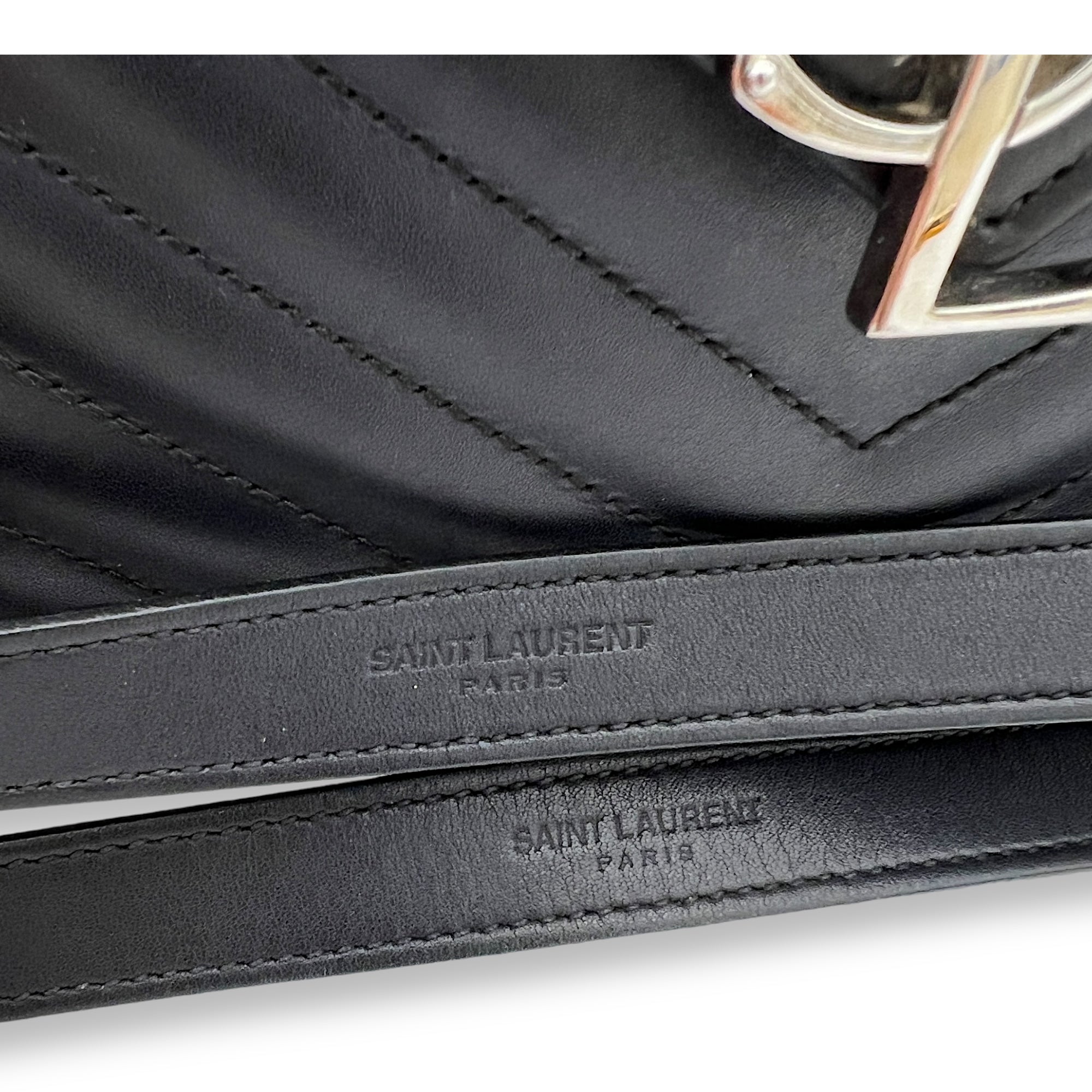 Envelope Shoulder Bag Black in Calfskin, Silver hardware