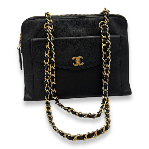 Vintage Shoulder Bag Black in Caviar Leather, Gold hardware