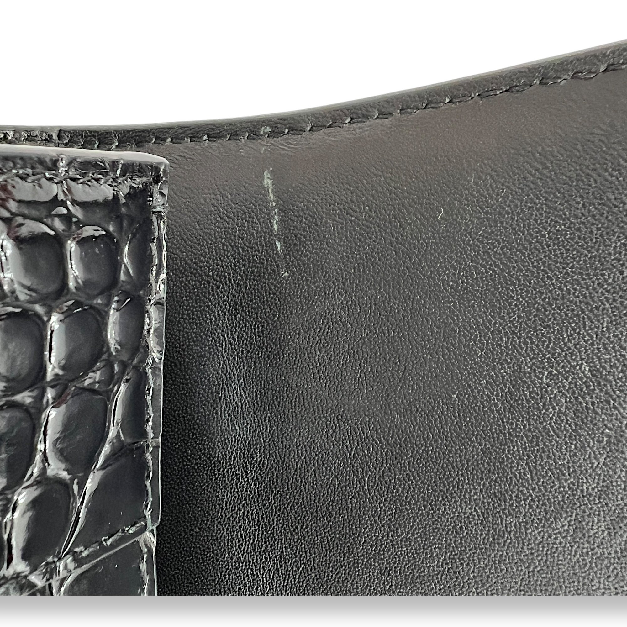 Hourglass Top Handle Bag Small Black in Crocodile Embossed Calfskin