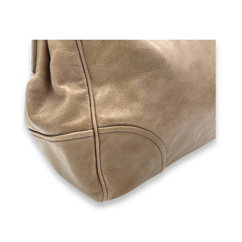 Two-Way Brown Top Handle Bag in Calfskin, Gold hardware