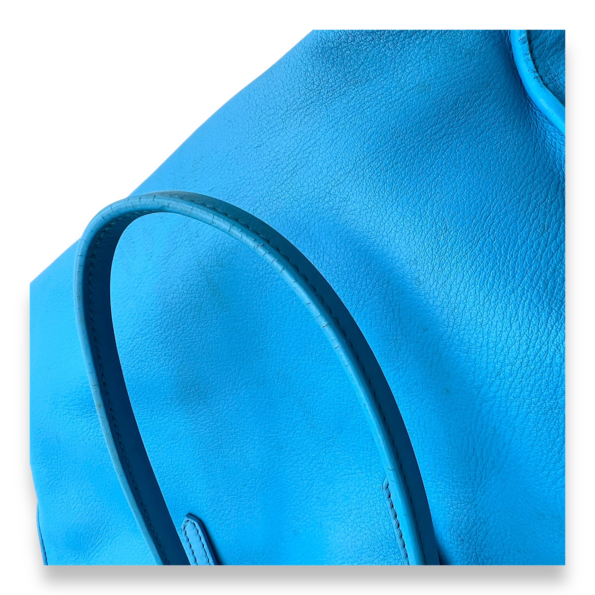 Papier Tote Bag Blue in Calfskin, Silver hardware