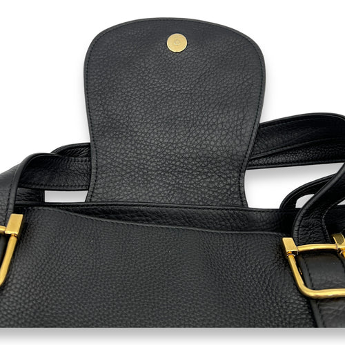 1973 Pebbled  Tote Bag Black in Calfskin, Gold