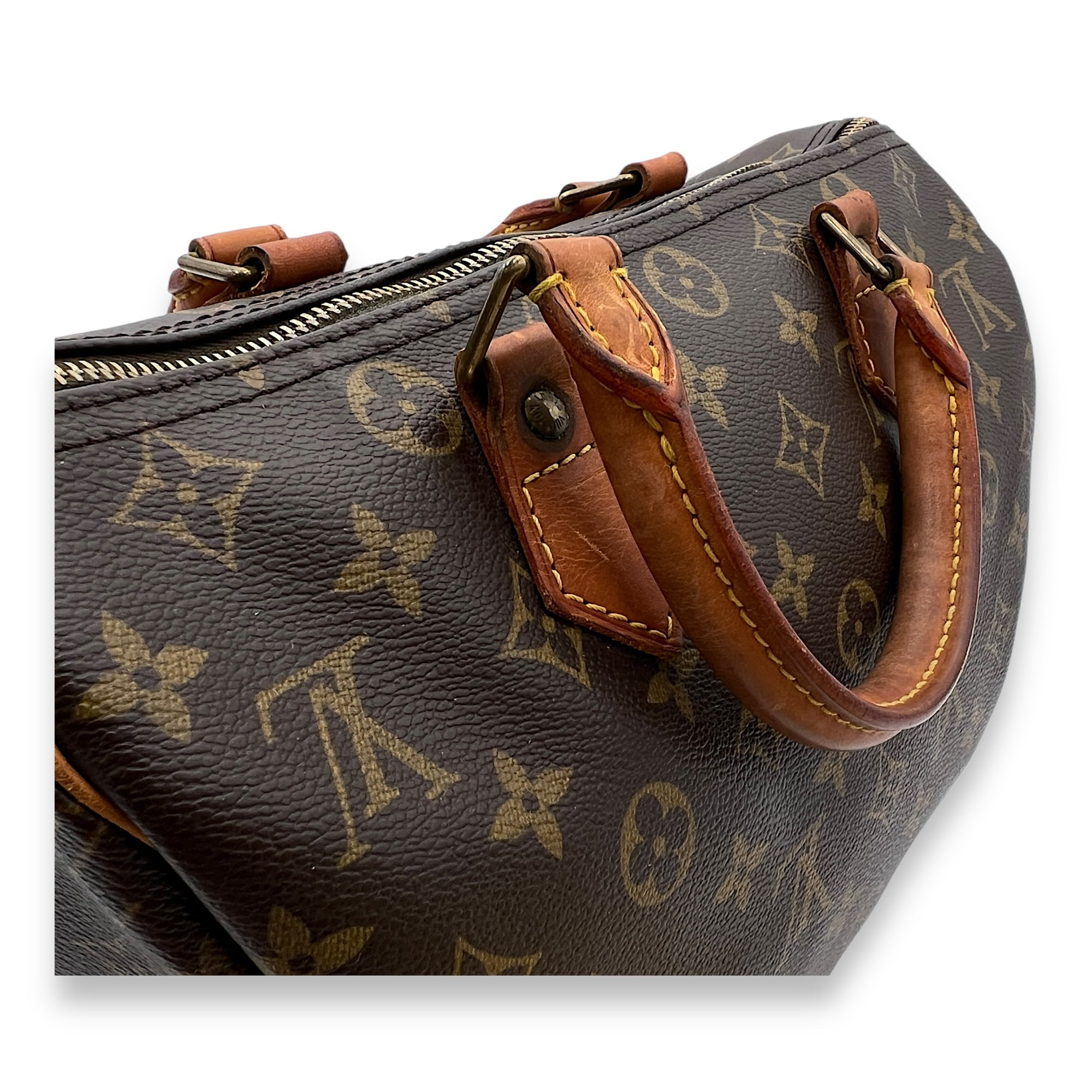 Speedy Top Handle Bag 30 Brown in Monogram Coated Canvas, Gold hardware