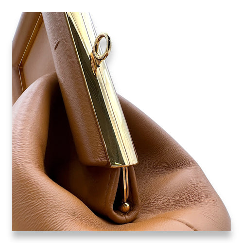 First Medium Brown Shoulder Bag in Calfskin, Gold hardware