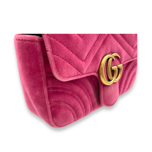 GG Marmont Mini Pink Shoulder Bag in Velvet, Gold hardware