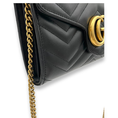 GG Marmont Small Black Wallet On Chain in Lambskin, Gold hardware