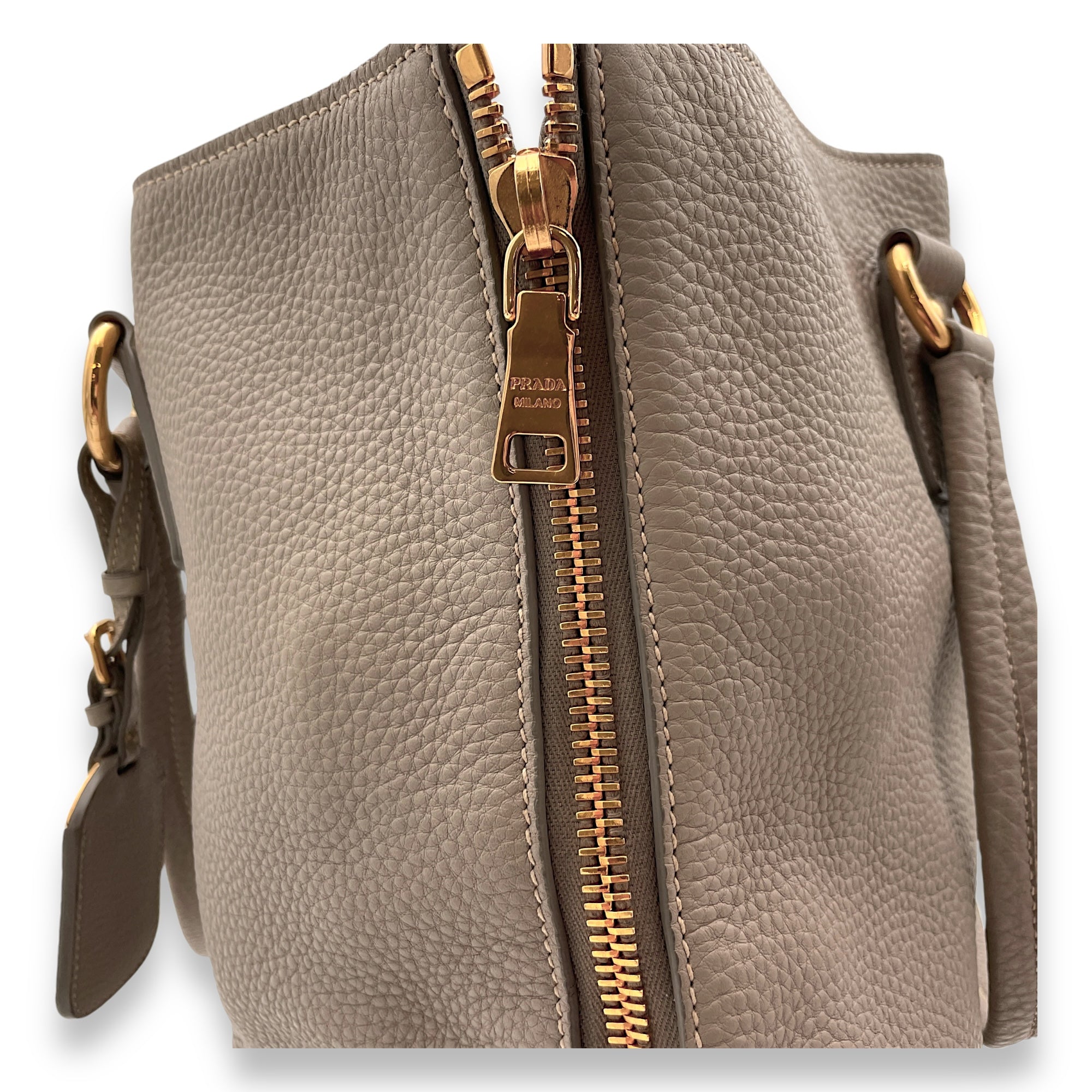 Logo Beige Top Handle Bag in Calfskin, Gold hardware