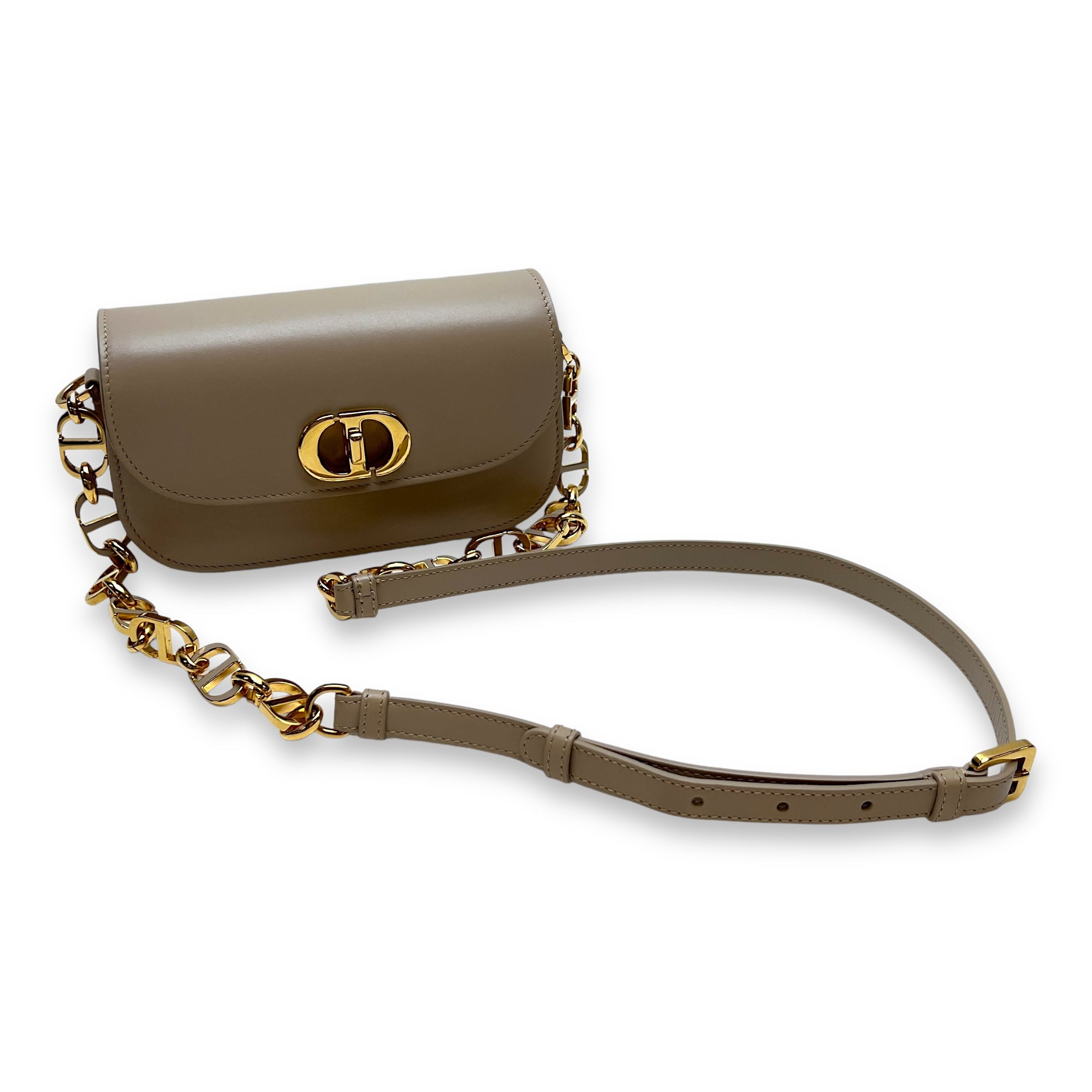 Montaigne Avenue Beige Crossbody Bag in Calfskin, Gold hardware