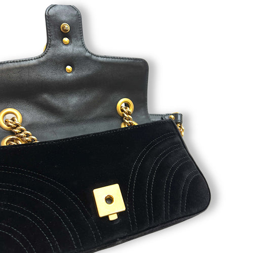 GG Marmont Mini Shoulder bag in Velvet, Gold Hardware