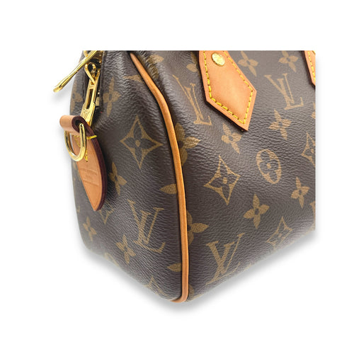 Speedy Bandouliere 20 Brown Top Handle Bag in Monogram Coated Canvas, Gold hardware